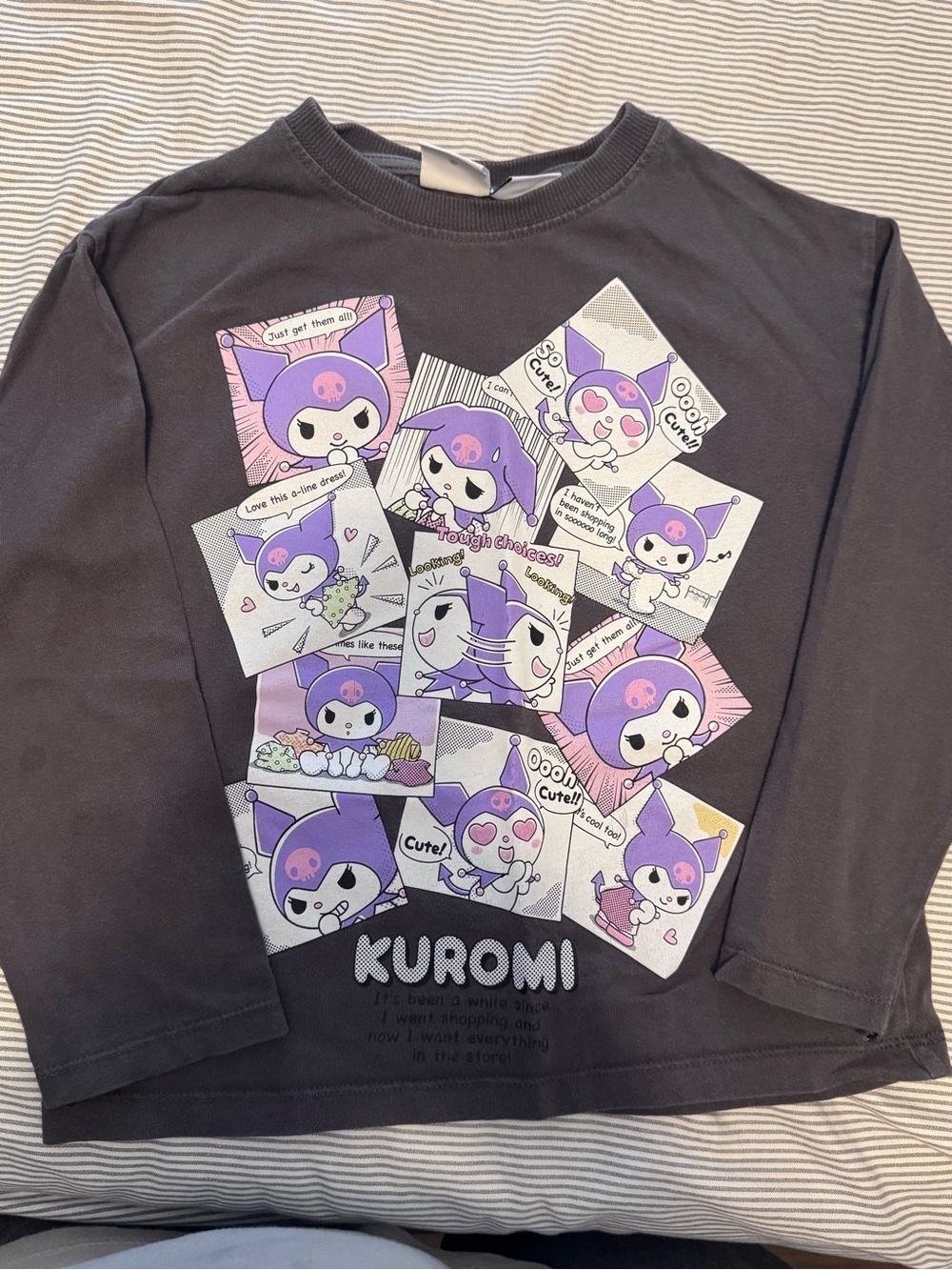 Zara Black Long-Sleeve Kuromi Comic Panel Tee with Purple & Pink Accents